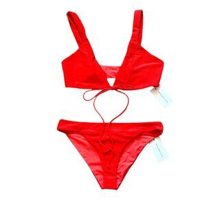 Lovers & Friends NEW Sade Top & Bottom Bikini In Blood Orange Red Size L